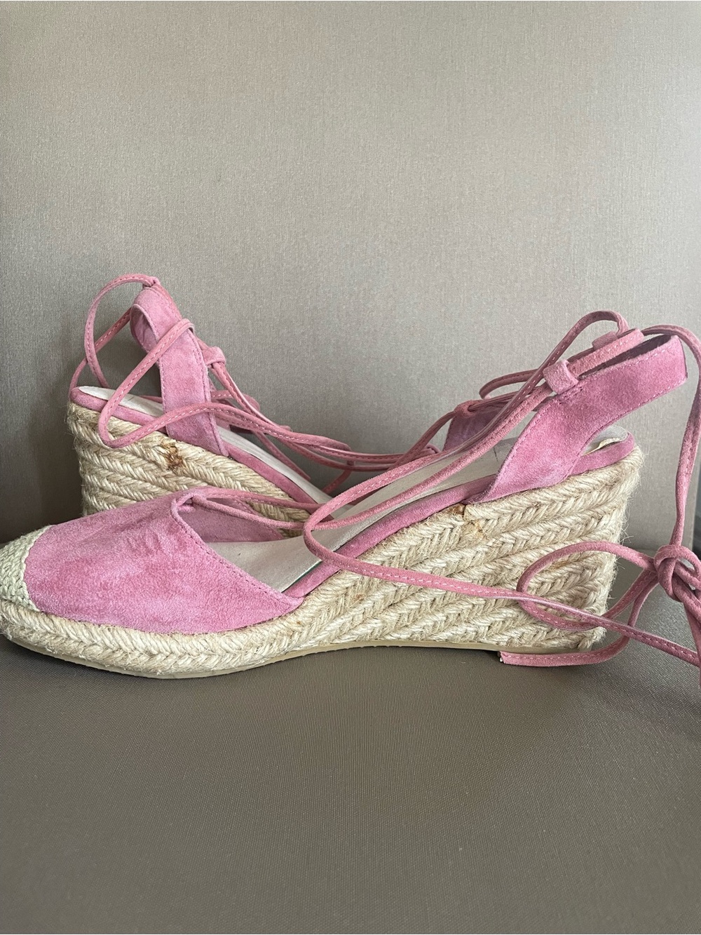 Gap Pink Suede Espadrille Wedge Sandals with Ankle Ties size 10
